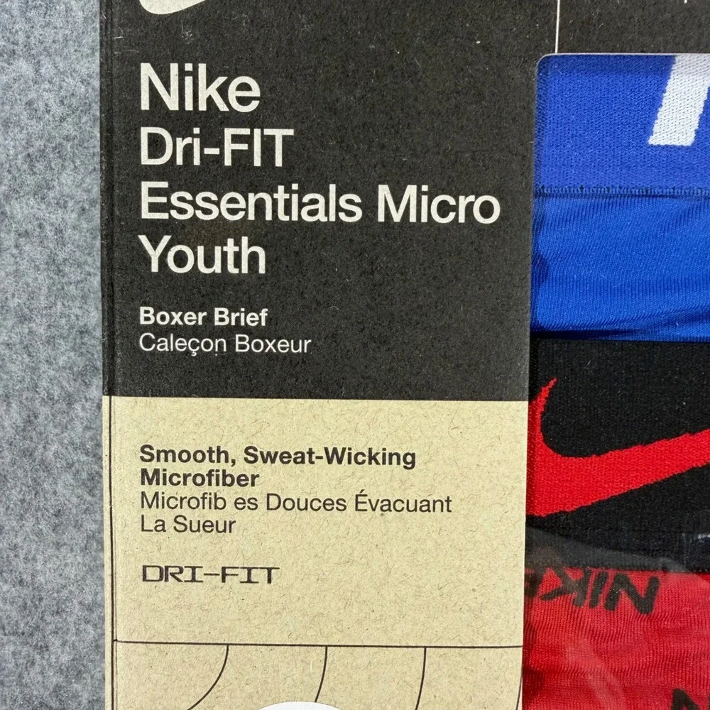 Nike Dri-FIT Essentials Micro Youth Boxer Briefs 3 Pack Blue Red Black NWT